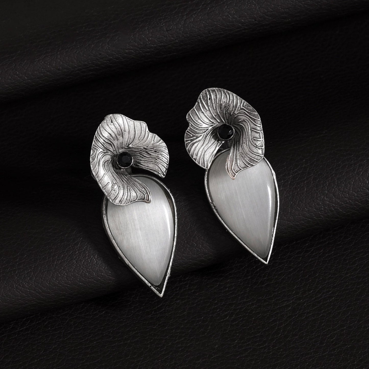 Grey Color Oxidised Earrings Designed In Traditional Rustic Indian Fashion
