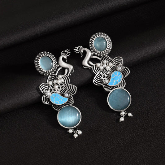 Sky Blue Color Oxidised Earrings For Stylish Boho Ethnic Fashion Look