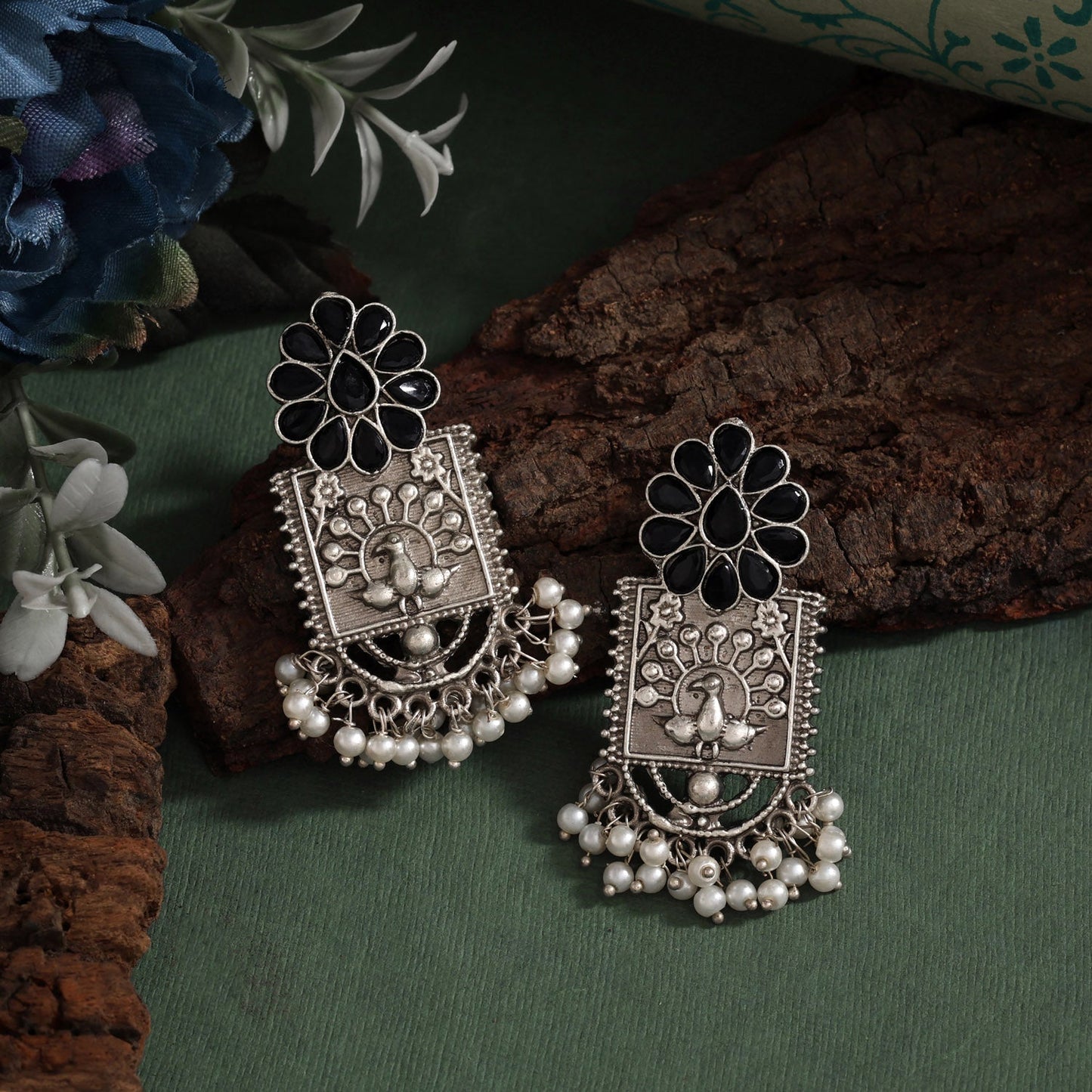 Black Color Oxidised Earrings For Elegant Party And Festival Wear