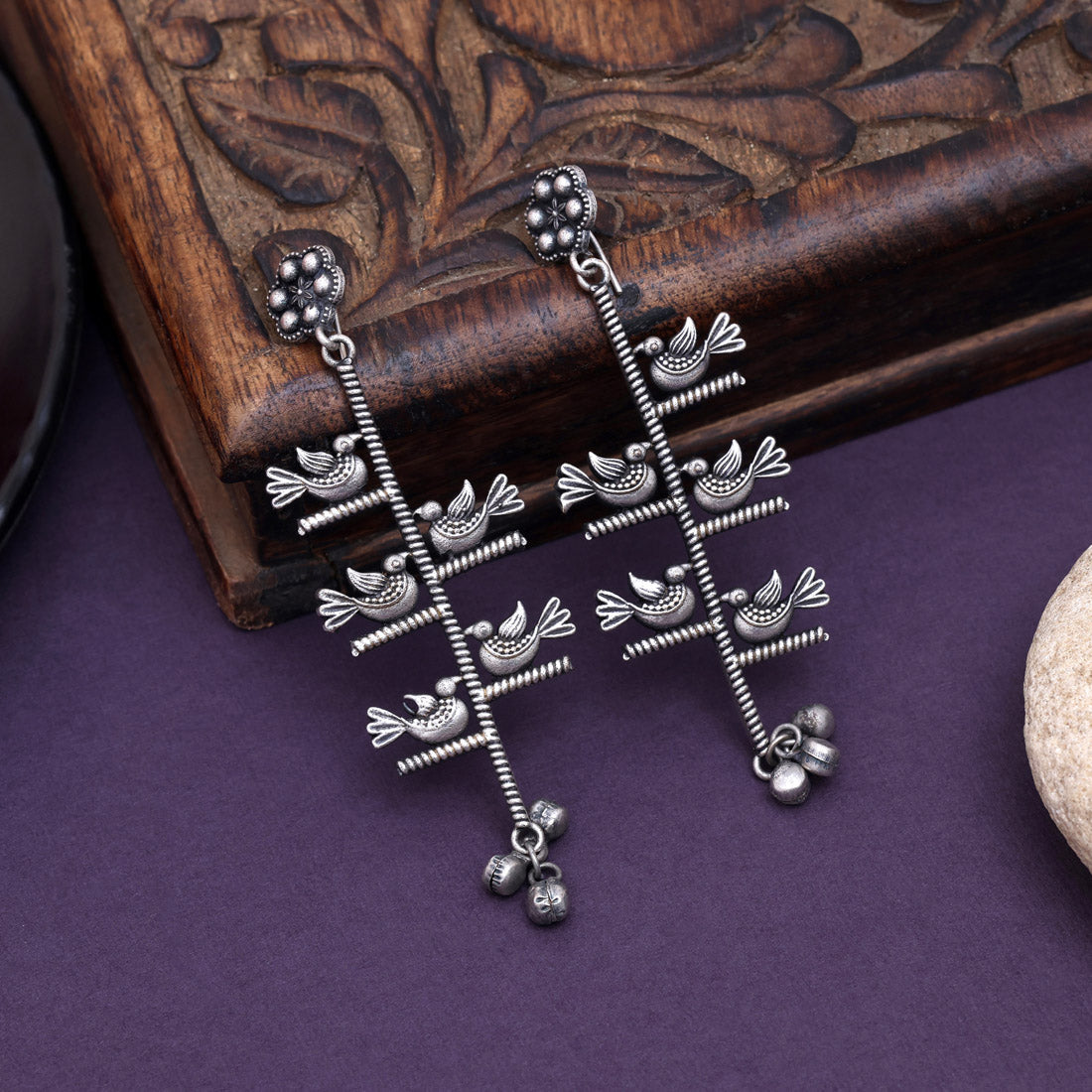Silver Color Oxidised Studded Traditional Look Handmade Fashion Earrings