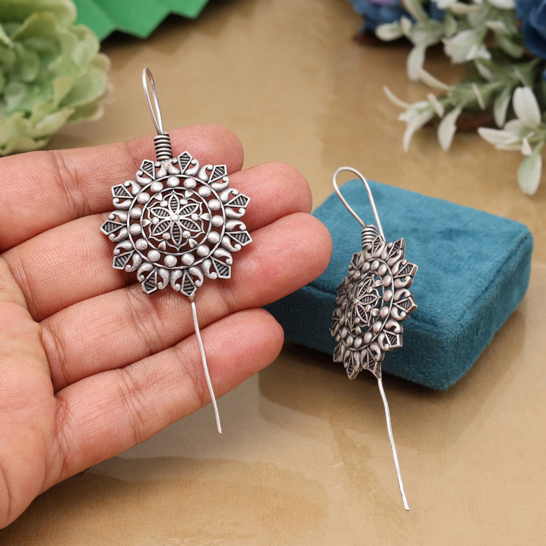 Graceful Silver Color Oxidised Designer Statement Indian Fashion Earrings