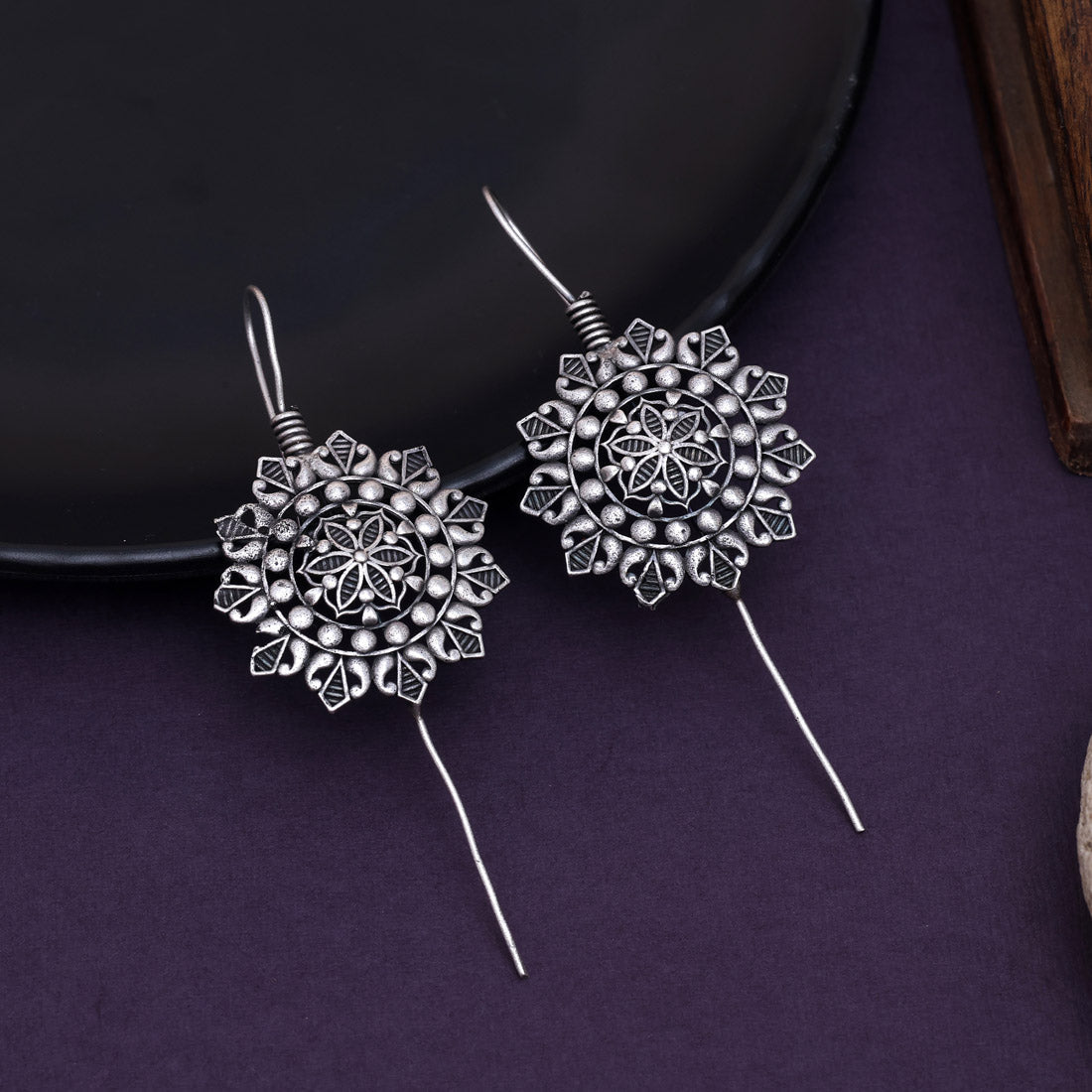 Graceful Silver Color Oxidised Designer Statement Indian Fashion Earrings