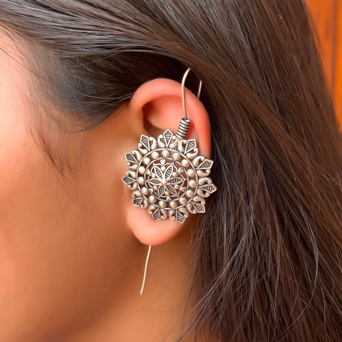 Graceful Silver Color Oxidised Designer Statement Indian Fashion Earrings