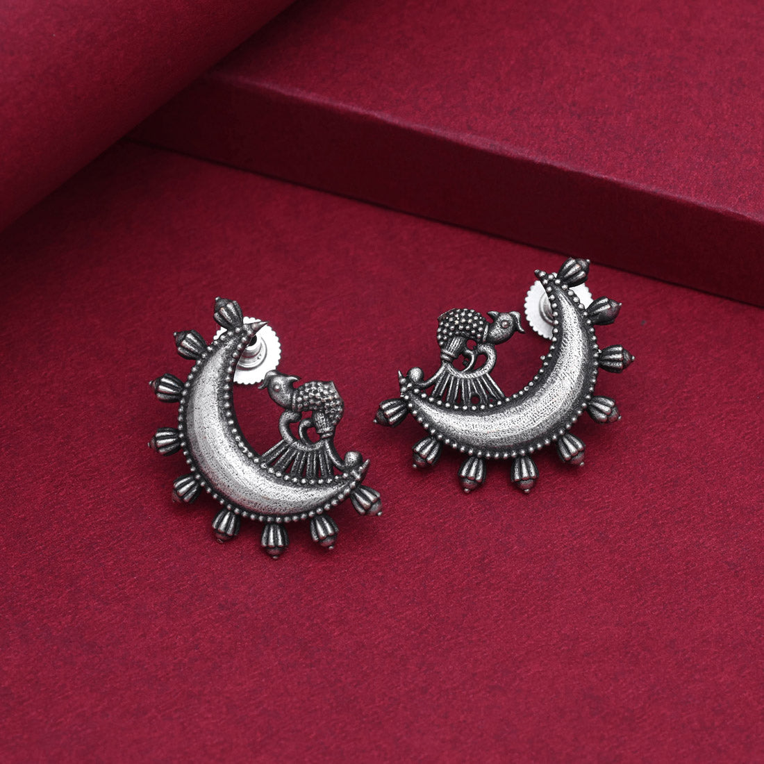 Tribal Inspired Silver Color Oxidised Long Chain Drop Fashion Earrings