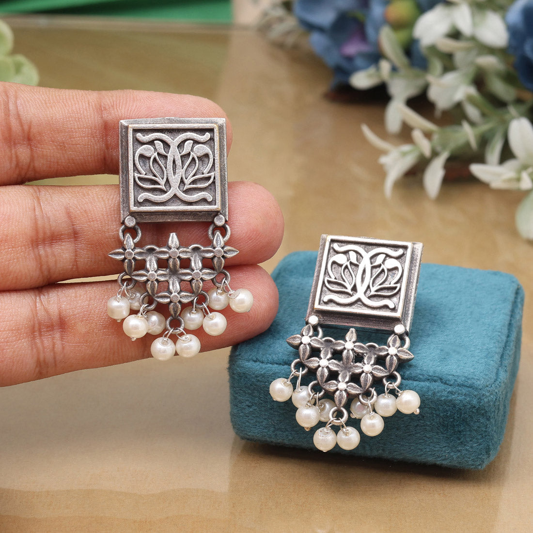 Versatile Silver Color Oxidised Drop Design Everyday Fashion Earrings