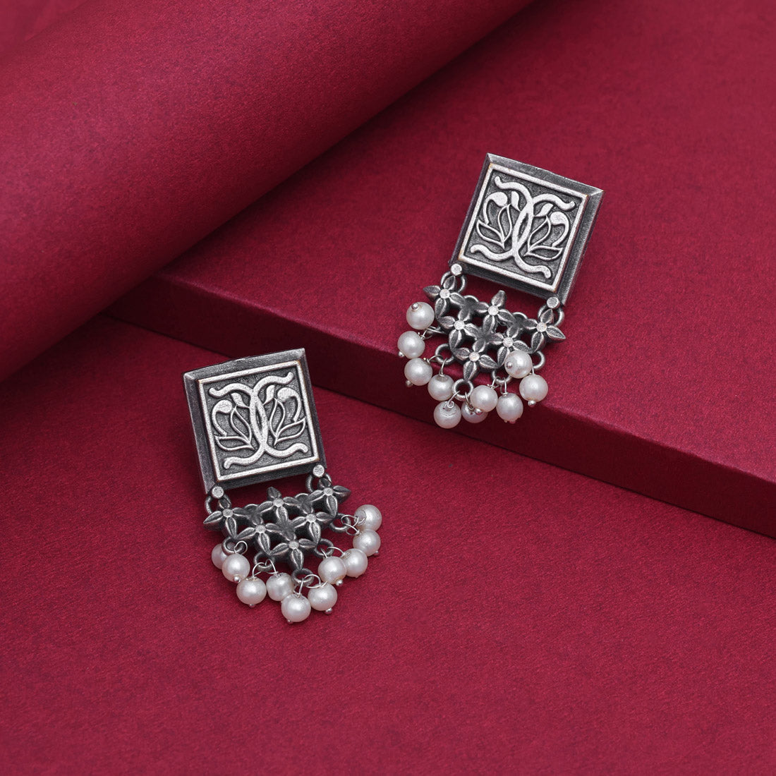 Versatile Silver Color Oxidised Drop Design Everyday Fashion Earrings