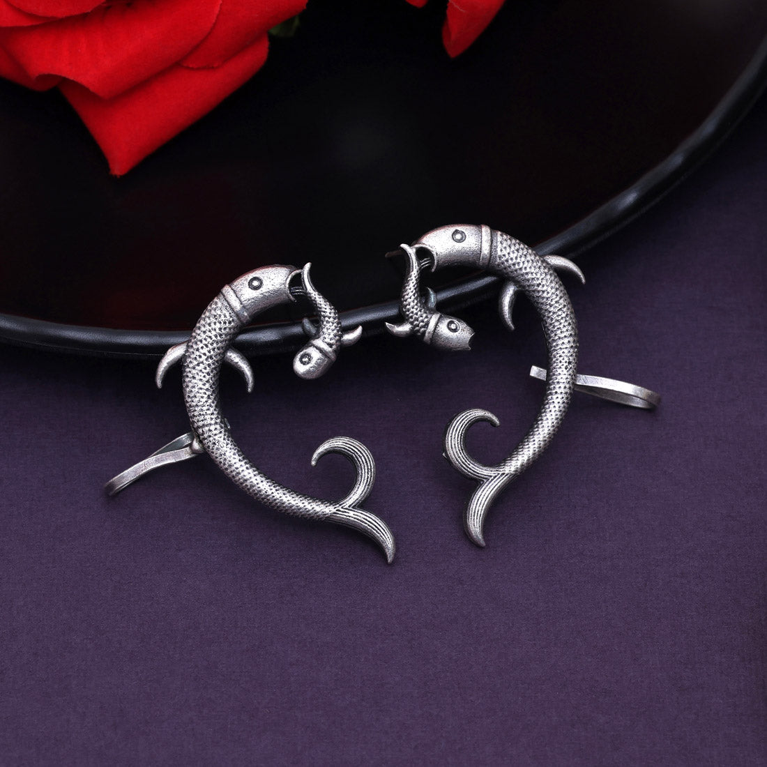 Unique Silver Color Oxidised Kaanphool Ear Cuff Wedding Fashion Earrings