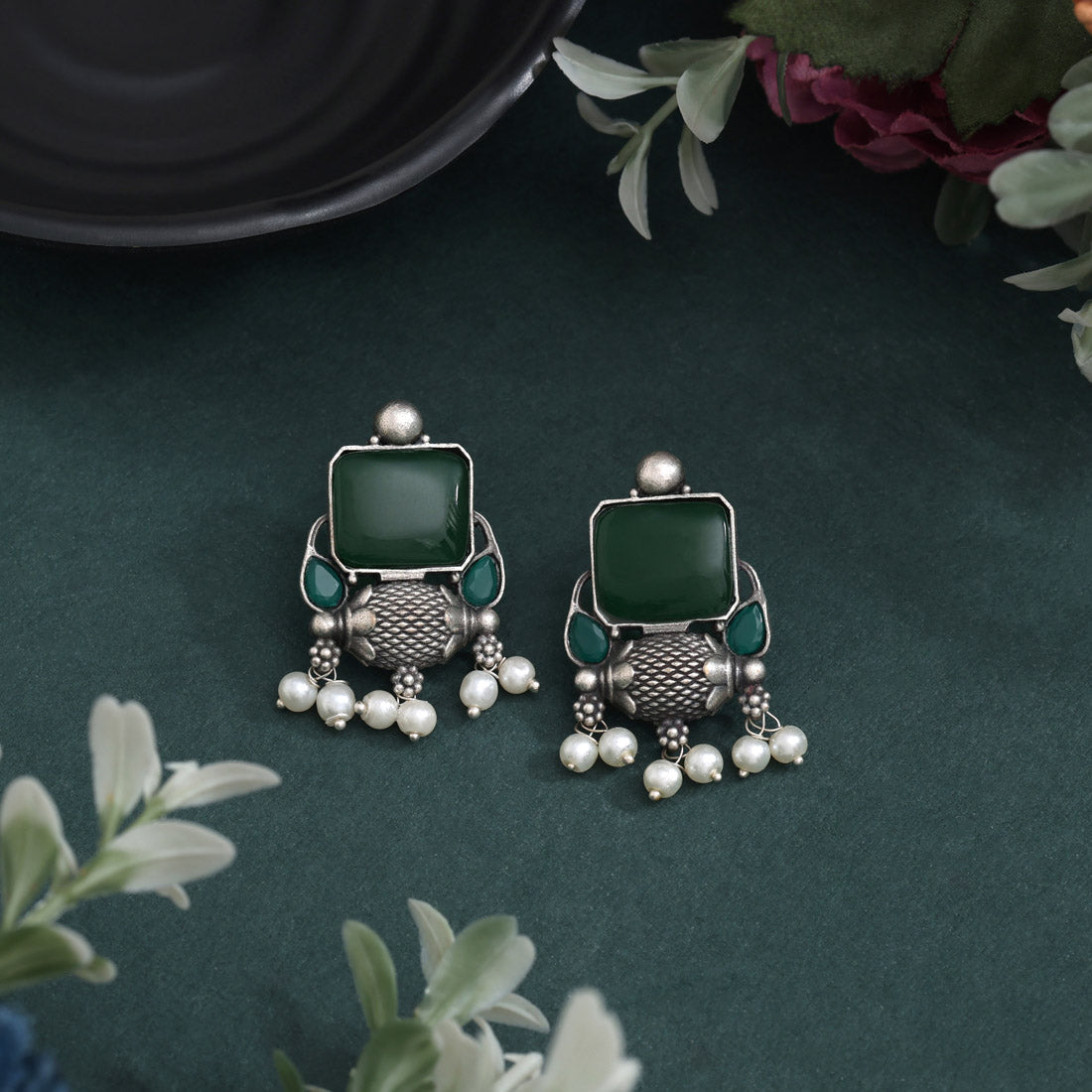 Radiant Green Color Oxidised Earrings With A Contemporary Ethnic Touch
