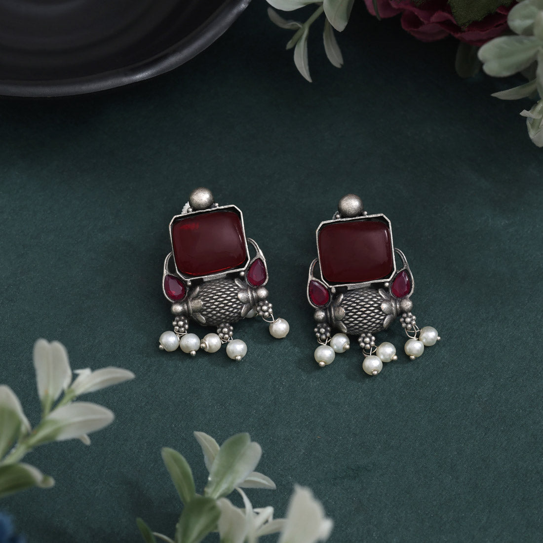 Maroon Color Oxidised Earrings With Bold And Unique Ethnic Vibe