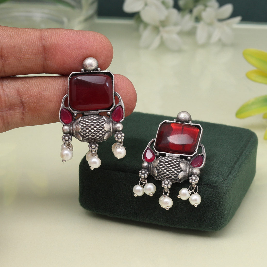 Maroon Color Oxidised Earrings With Bold And Unique Ethnic Vibe