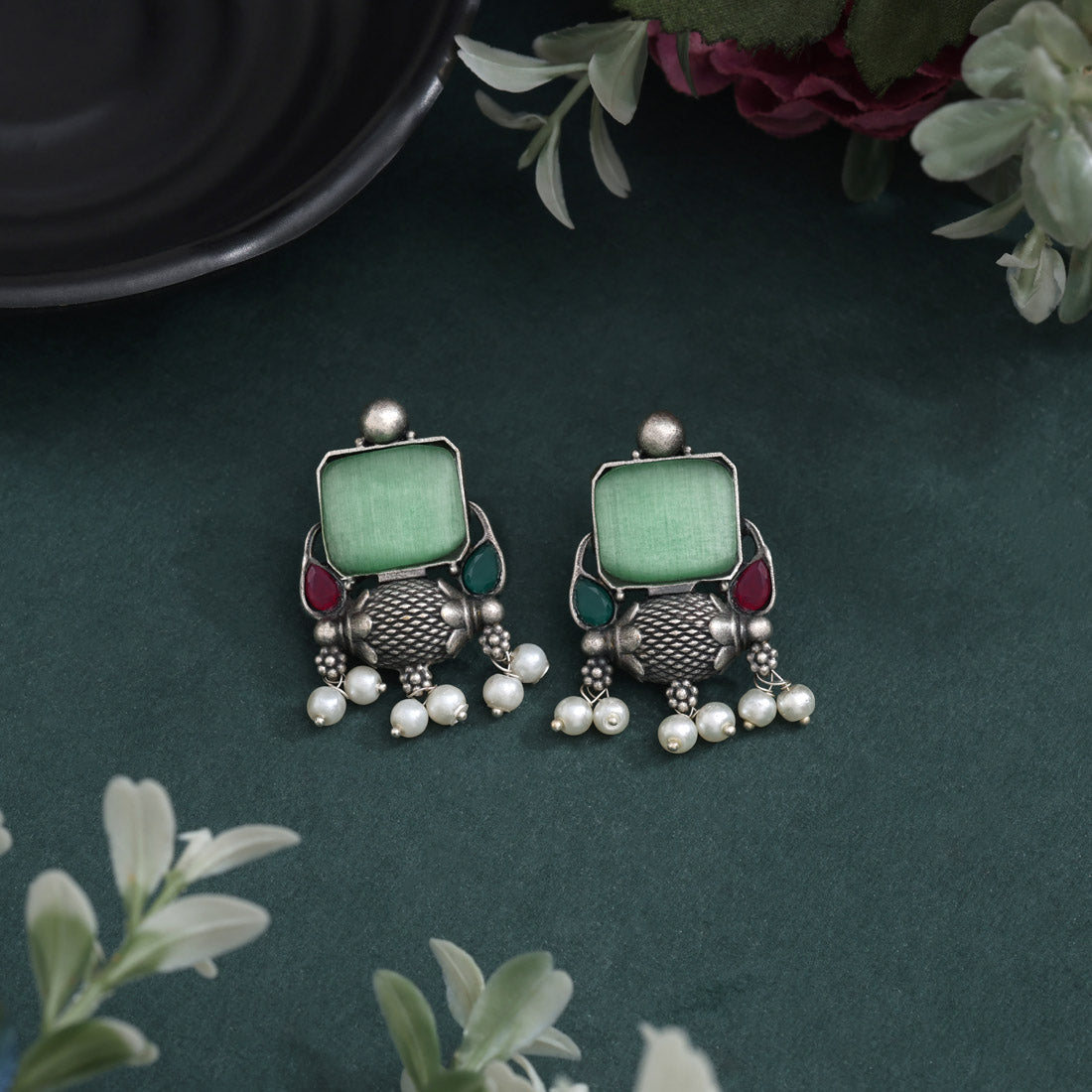 Trendy Pista Green Color Oxidised Earrings For Daily Ethnic Style