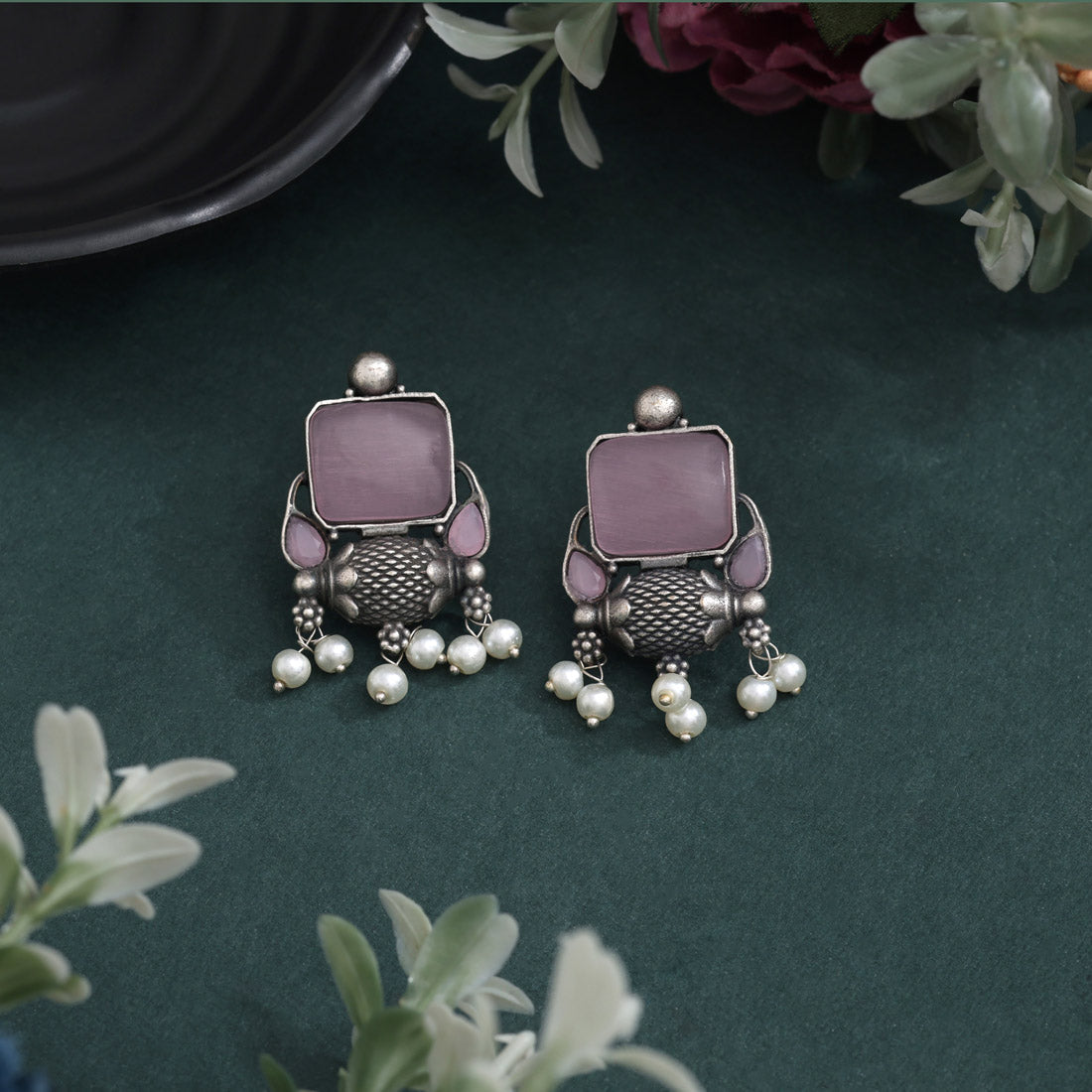 Elegant Pink Color Oxidised Earrings For A Traditional Ethnic Look