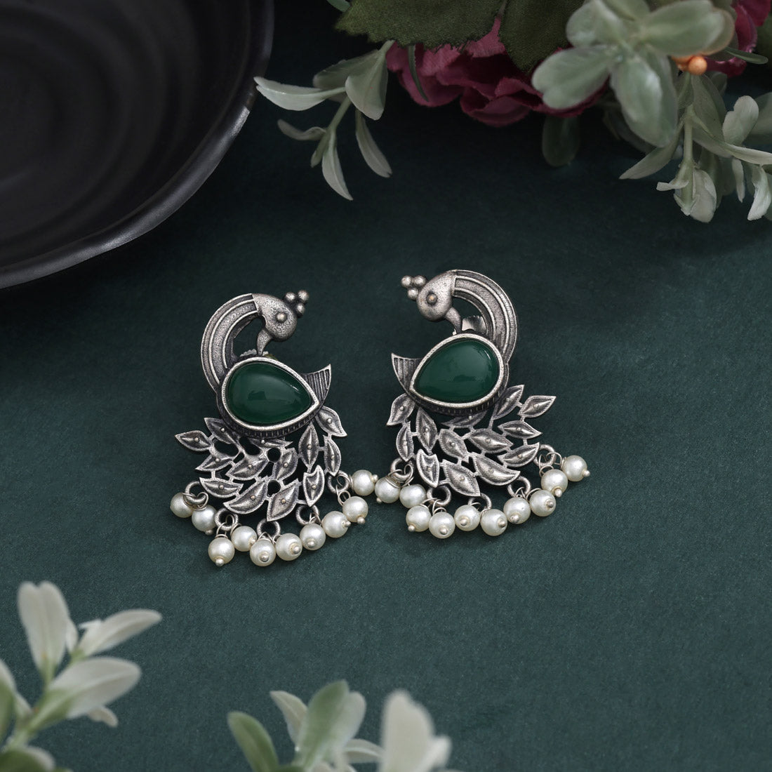 Unique Green Color Oxidised Earrings For Everyday Traditional Wear
