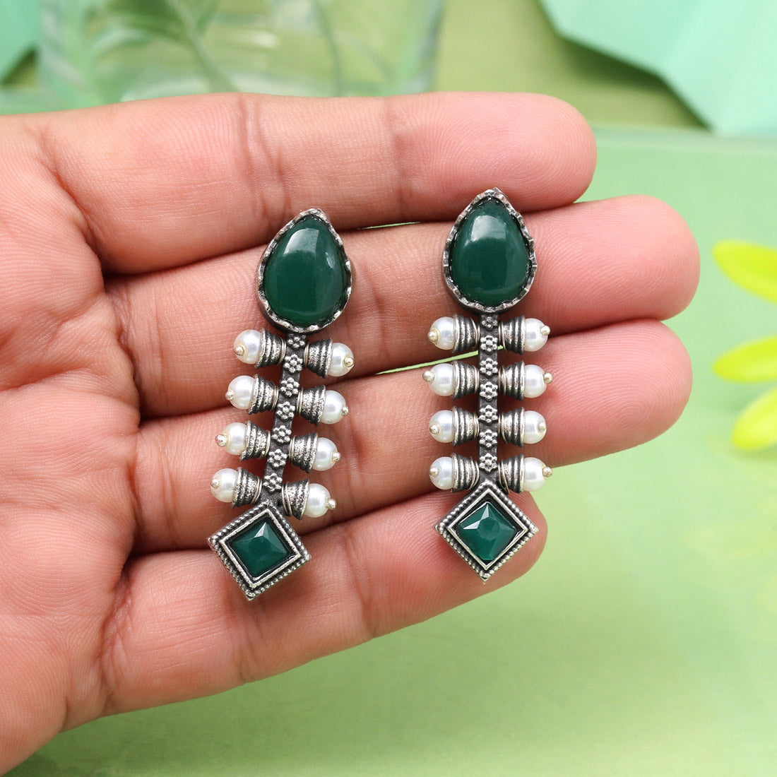 Gorgeous Green Color Oxidised Earrings For A Bold Statement Style