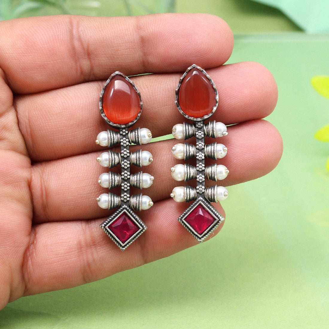 Vibrant Orange Color Oxidised Earrings Perfect For Festive Occasions