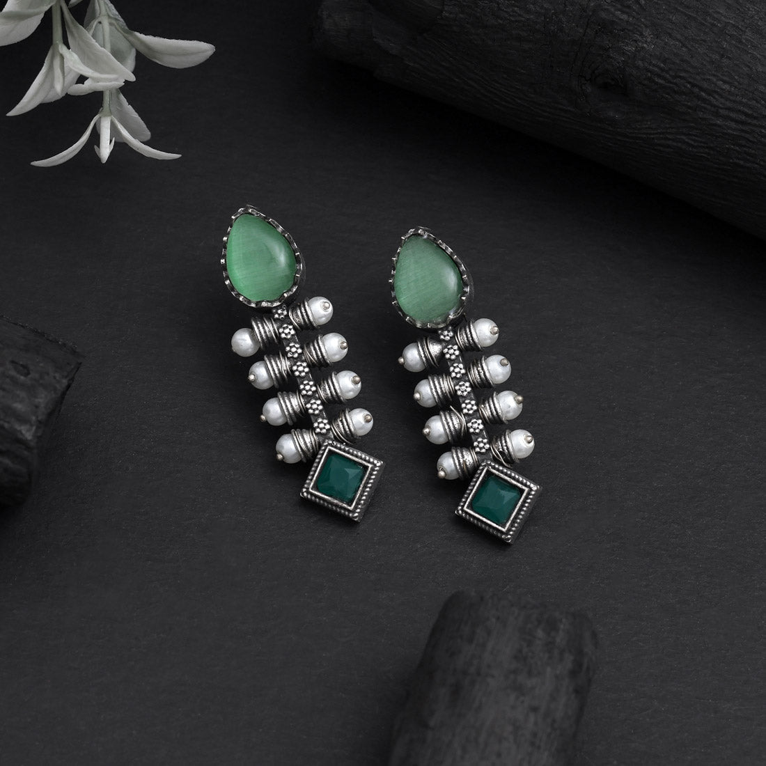 Trendy Pista Green Color Oxidised Earrings For Wedding And Events