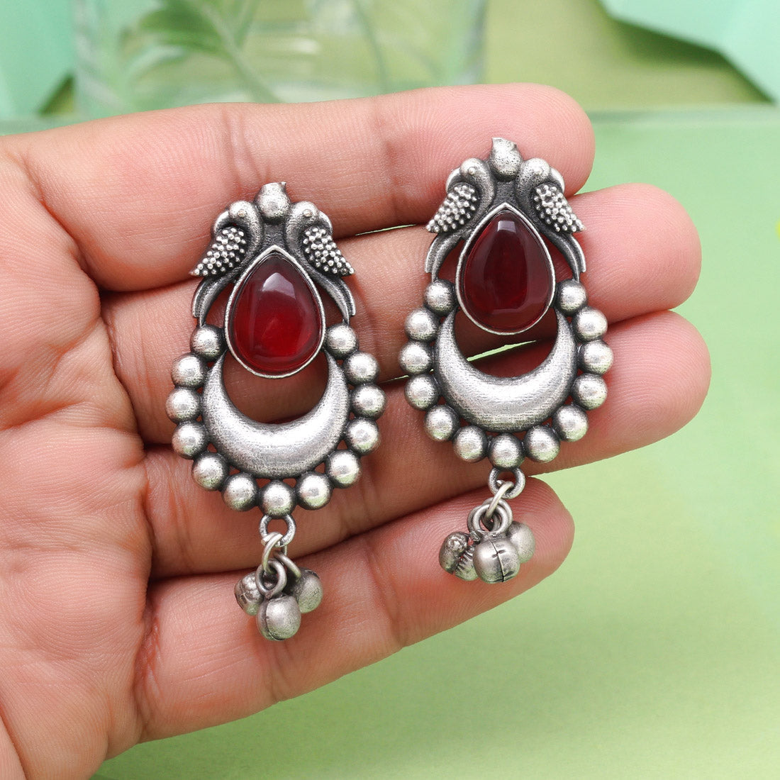 Maroon Color Oxidised Earrings Ideal For Bridal Or Casual Outfits