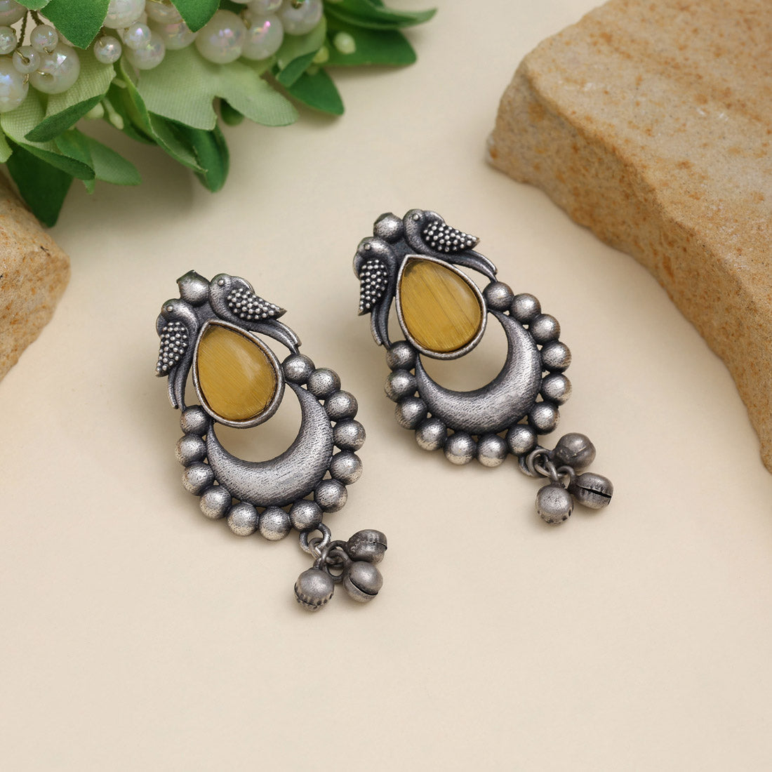 Mustard Yellow Color Oxidised Earrings With Boho And Trendy Appeal