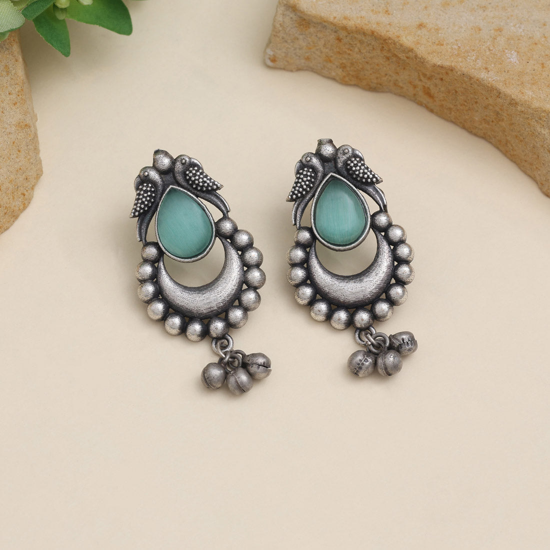 Rama Green Color Oxidised Earrings For Graceful And Chic Styling