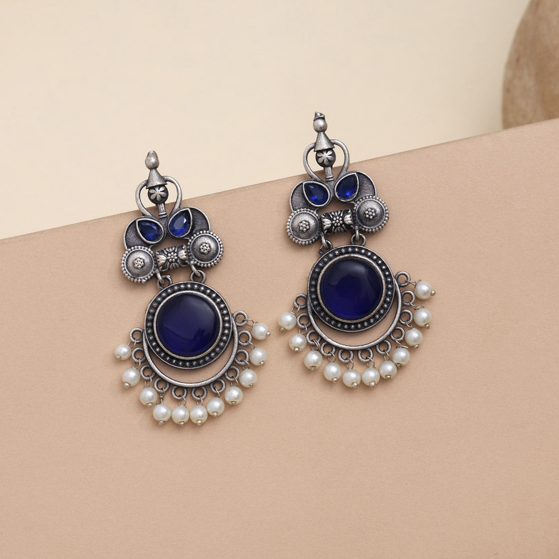 Royal Blue Color Oxidised Earrings For Ethnic Statement Appearance