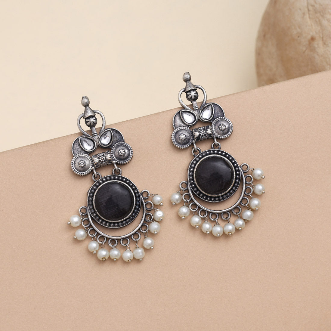 Sophisticated Grey Color Oxidised Earrings For Subtle Fashion Lovers