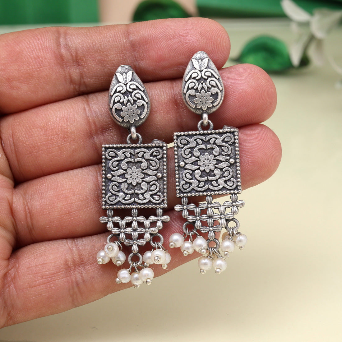 Elegant Silver Color Oxidised Earrings For Ethnic And Festive Looks