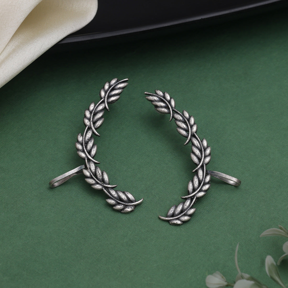 Graceful Silver Color Oxidised Ear Cuff Earrings With Tribal Design