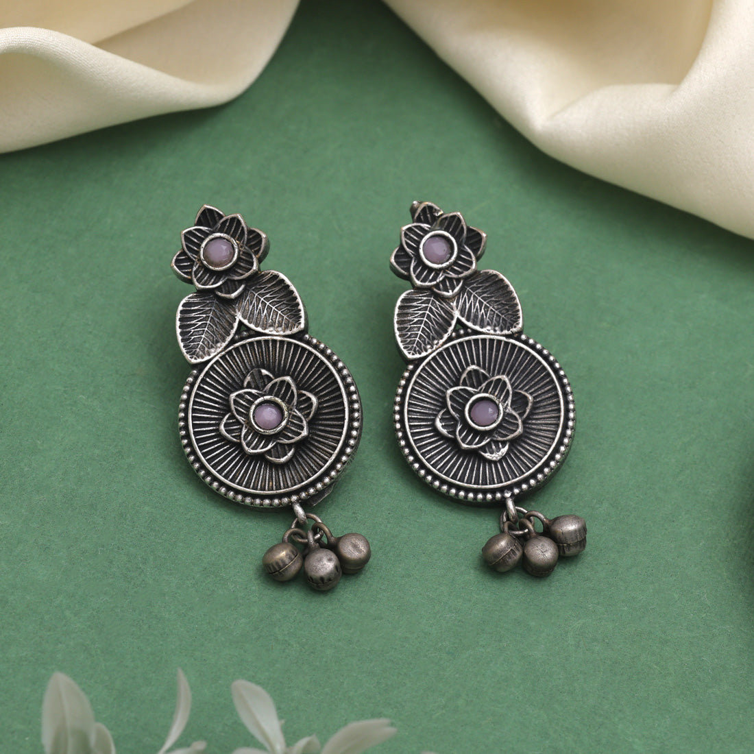 Designer Pink Color Oxidised Earrings For Traditional Outfit Match