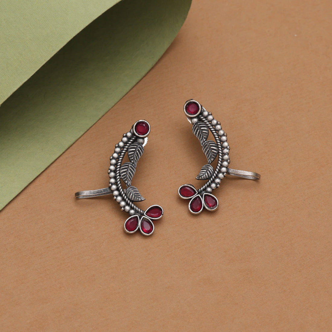 Rani Color Oxidised Ear Cuff Earrings For Festive And Cultural Wear