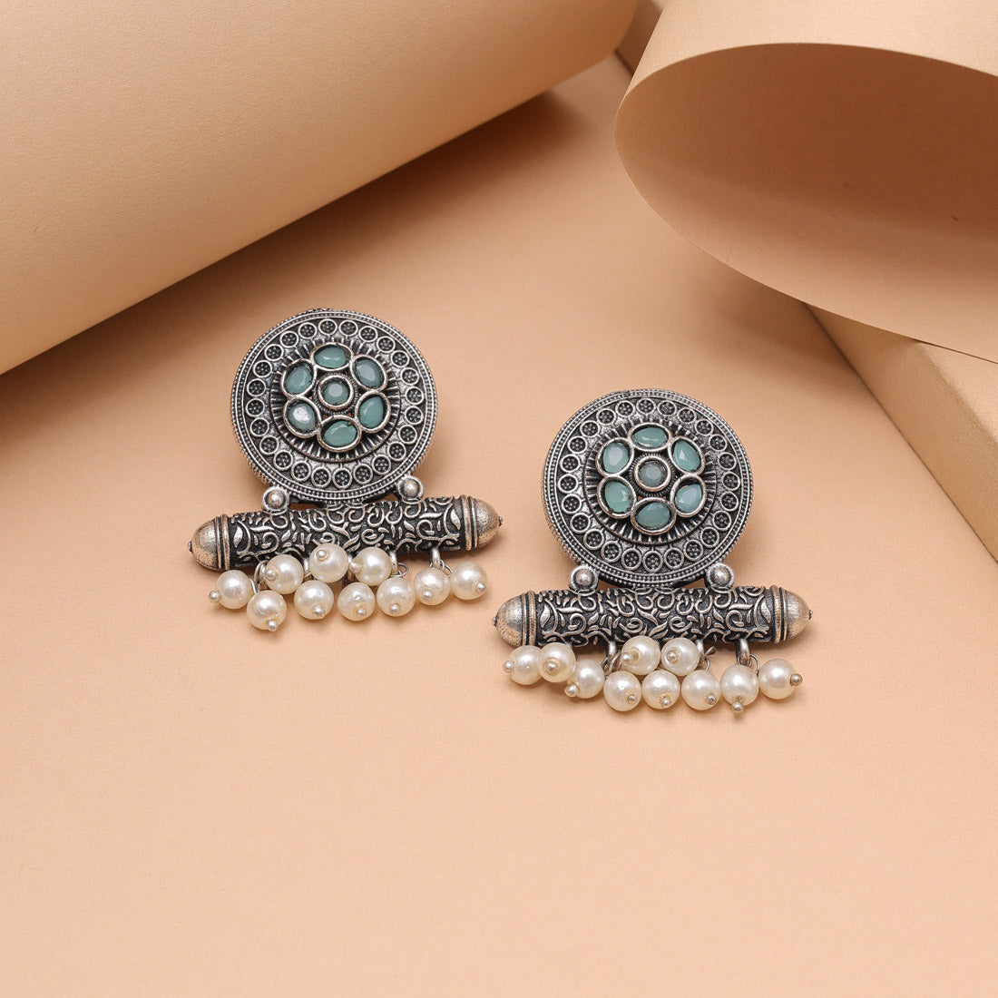 Sky Blue Color Oxidised Fashion Earrings For Soothing Ethnic Day Outfits