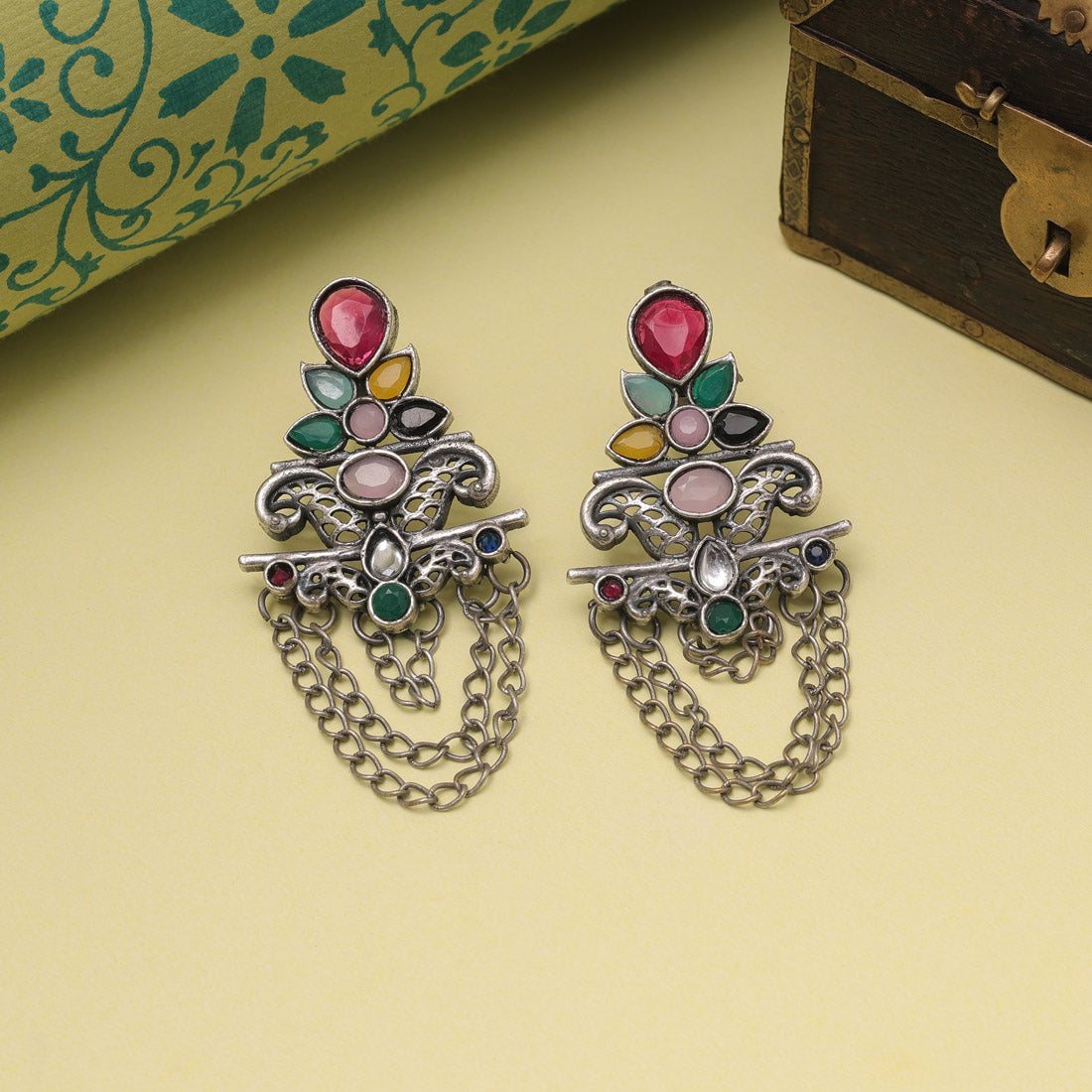Multi Color Oxidised Fashion Earrings With Boho Style Statement Appeal