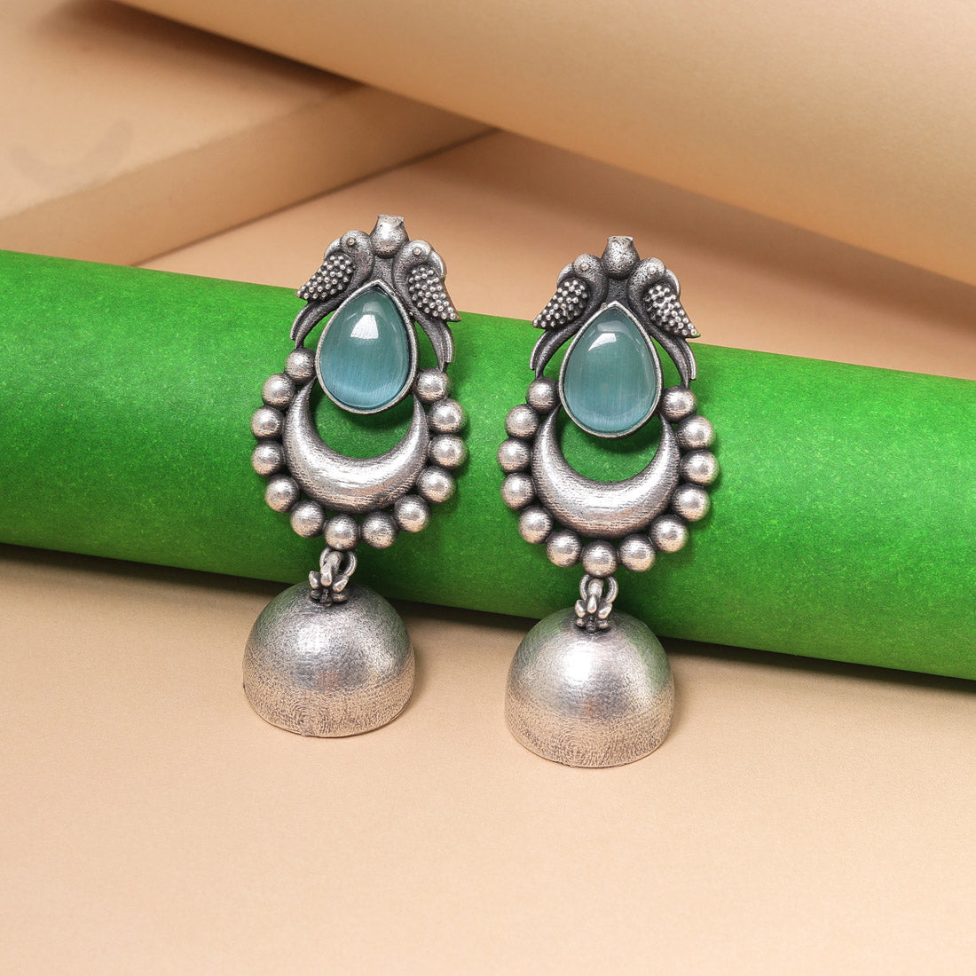 Sky Blue Color Oxidised Fashion Earrings For A Cool Festive Vibe