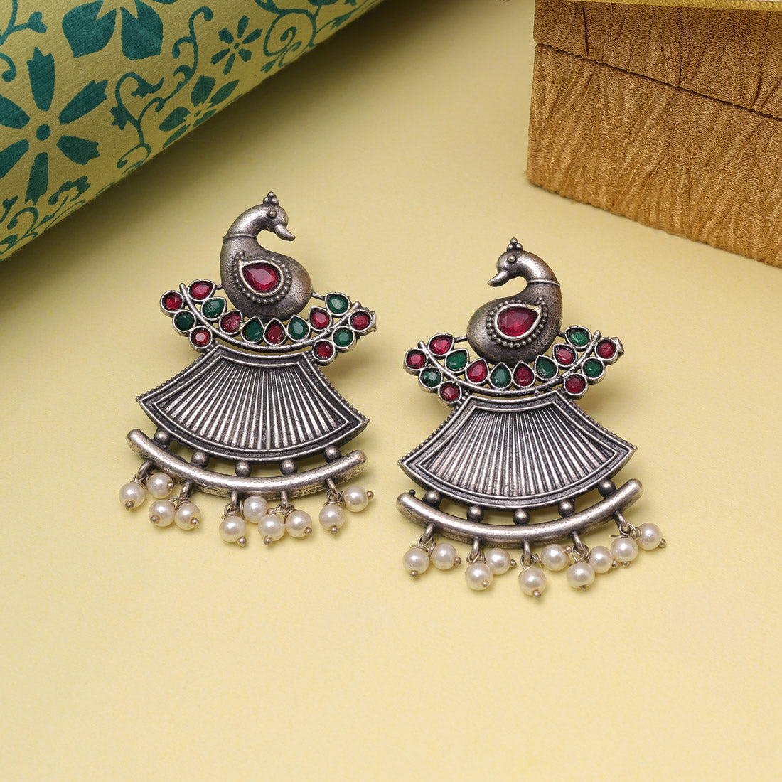 Rani & Green Color Oxidised Fashion Earrings For Classic Ethnic Matching