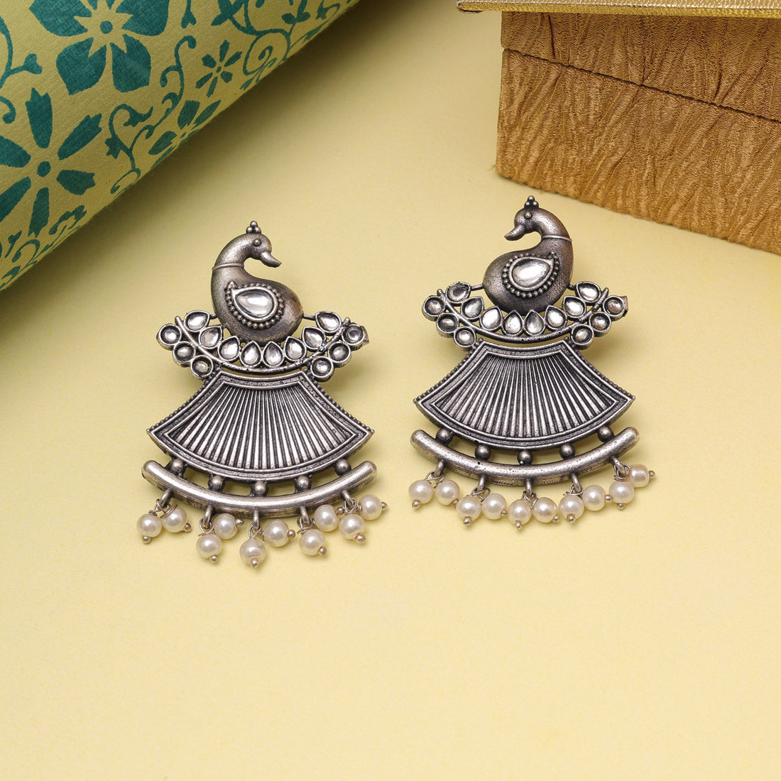 Silver Color Oxidised Fashion Earrings With Royal Antique Styling Patterns
