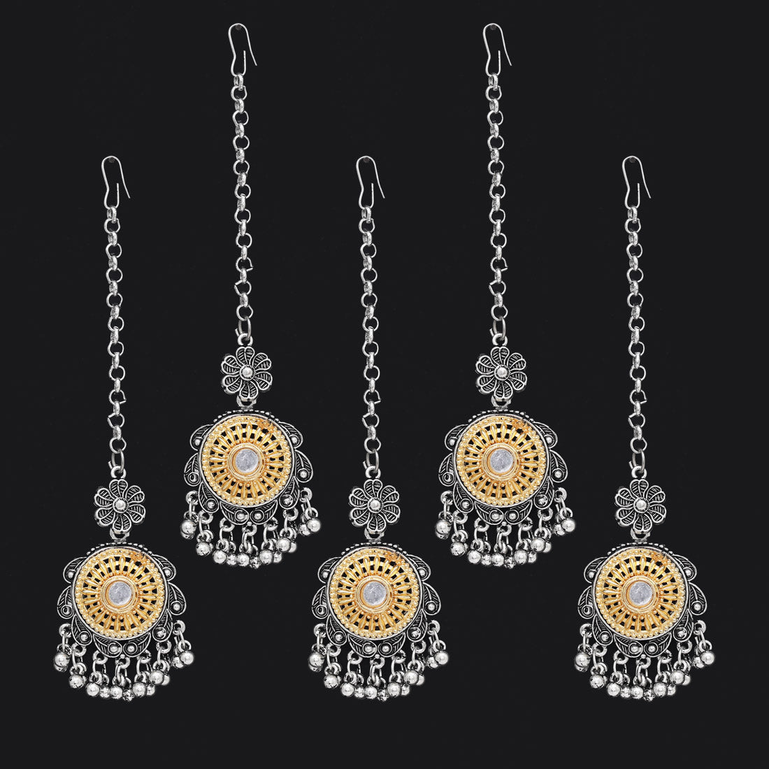 Silver & Gold Color Oxidised Maang Tikka Combo Of 5 Pieces (GSMTK128CMB)