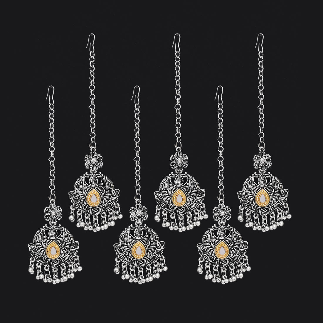 Silver & Gold Color Oxidised Maang Tikka Combo Of 6 Pieces (GSMTK130CMB)