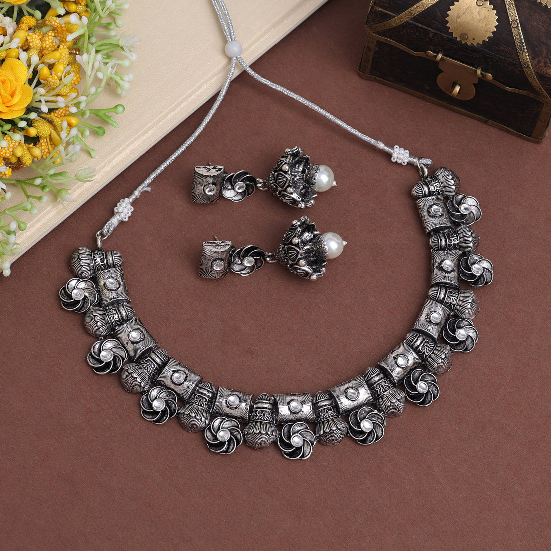 Silver Color Oxidised Necklace Set (GSN2021SLV)