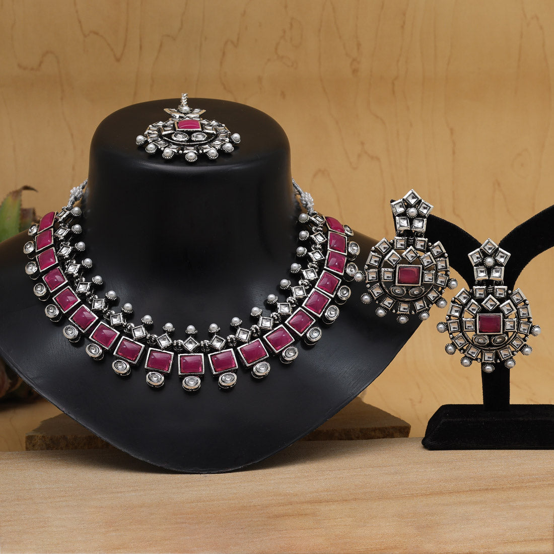 Rani & Green Color Oxidised Kundan Necklace Set (GSN2027RNI)
