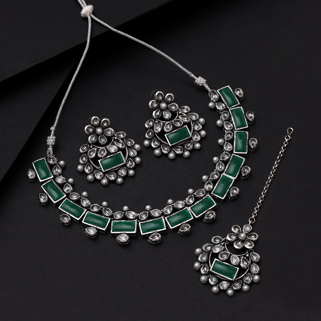 Green Color Oxidised Necklace Set (GSN2062GRN)