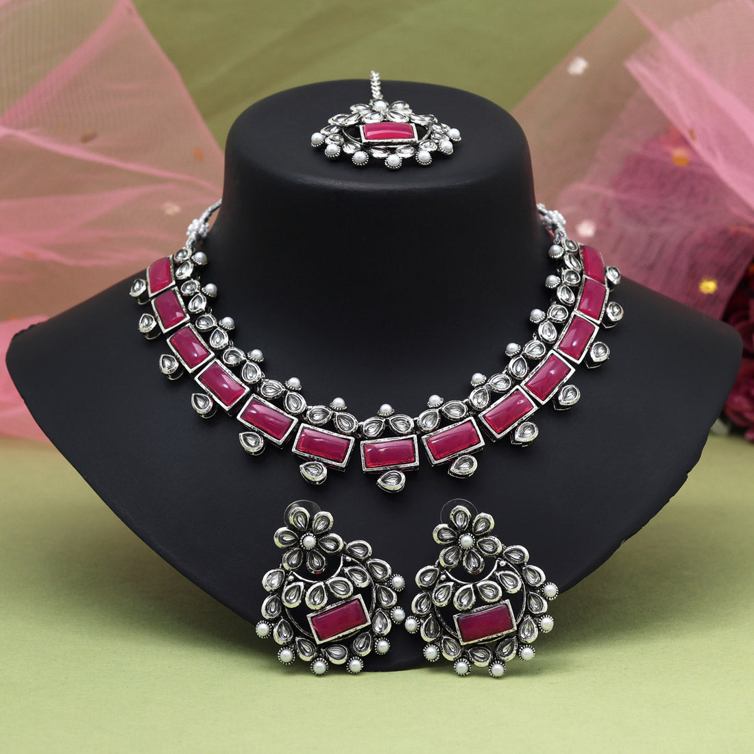 Rani Color Oxidised Necklace Set (GSN2062RNI)