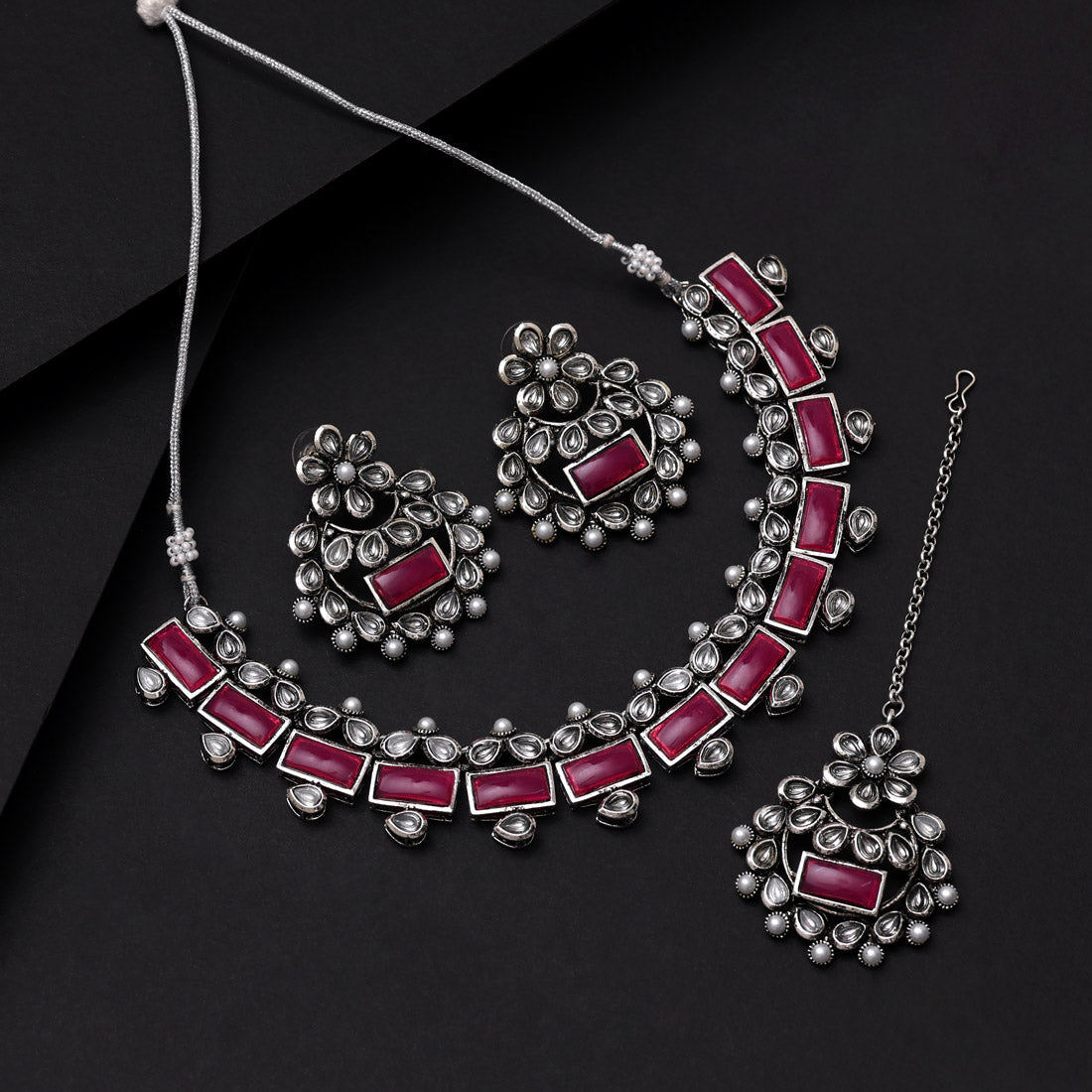 Rani Color Oxidised Necklace Set (GSN2062RNI)