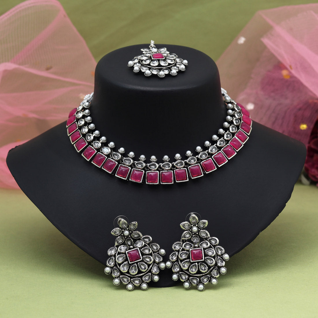 Rani Color Oxidised Necklace Set (GSN2064RNI)