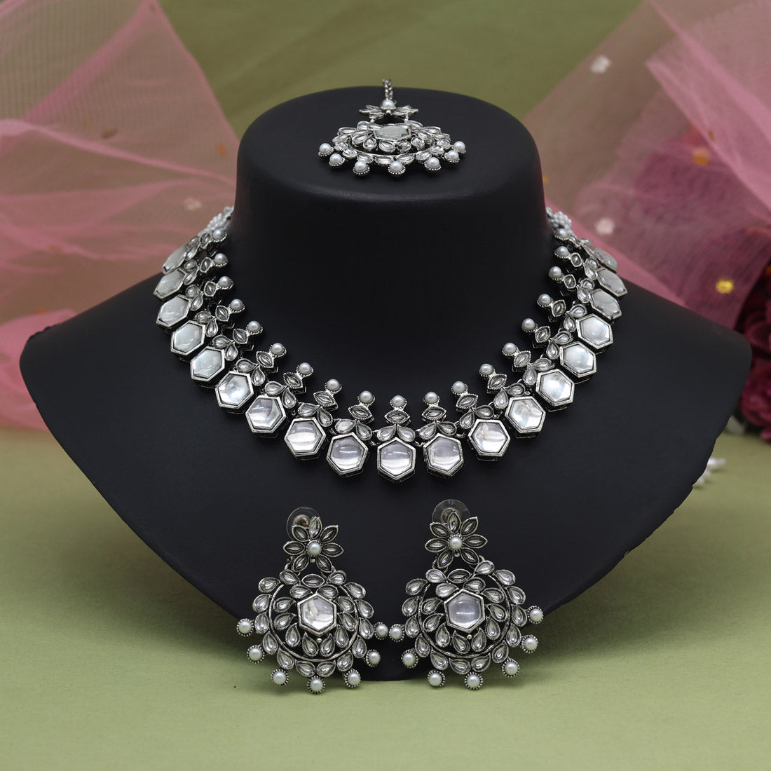 Silver Color Oxidised Necklace Set (GSN2069SLV)