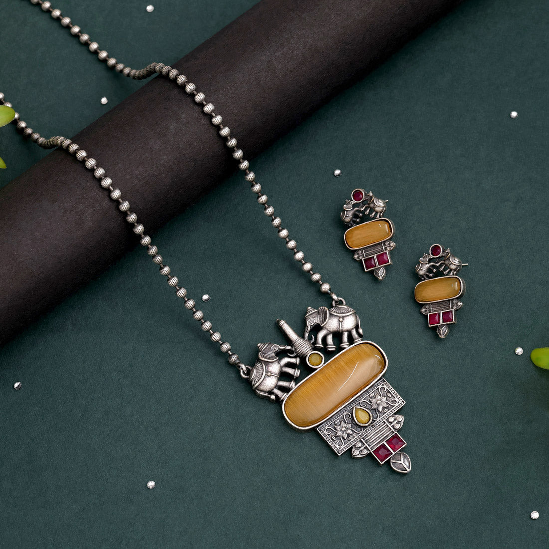 Mustard Yellow Color Long Oxidised Necklace Set With Contemporary Boho Vibes