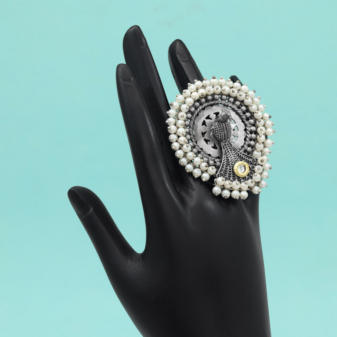 Silver Color Peacock Inspired Oxidised Rings