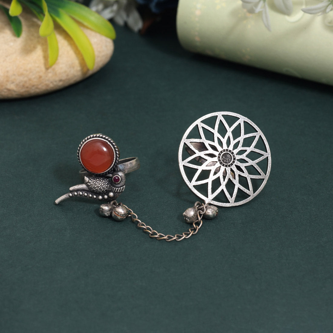 Elegant Brown Color Oxidised Two In One Finger Ring For Women