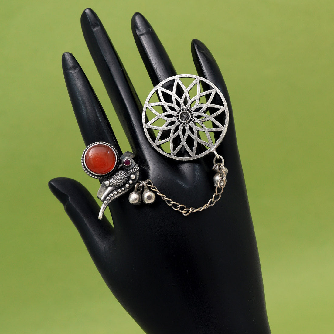 Elegant Brown Color Oxidised Two In One Finger Ring For Women