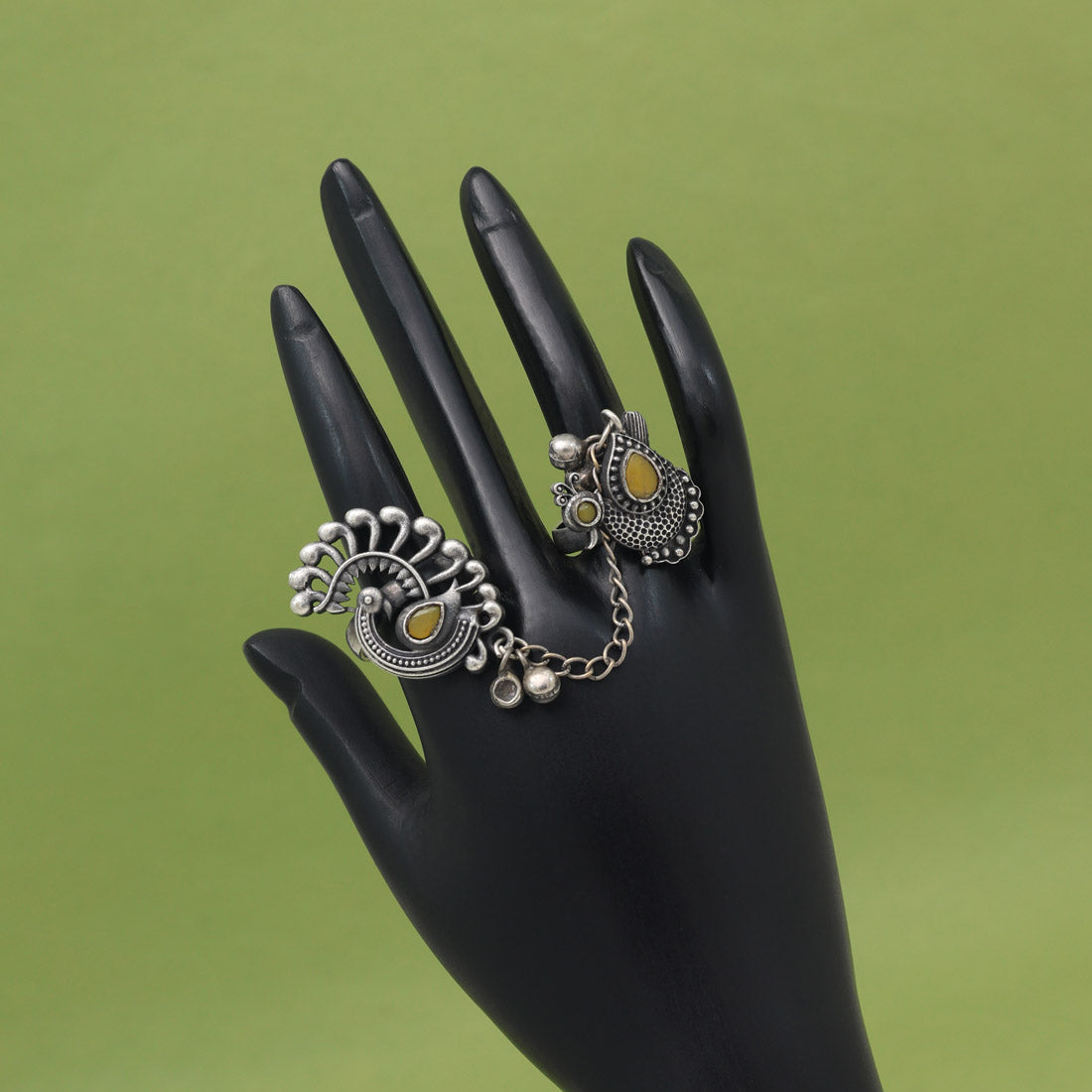 Radiant Yellow Color Oxidised Two In One Finger Ring For Everyday Looks