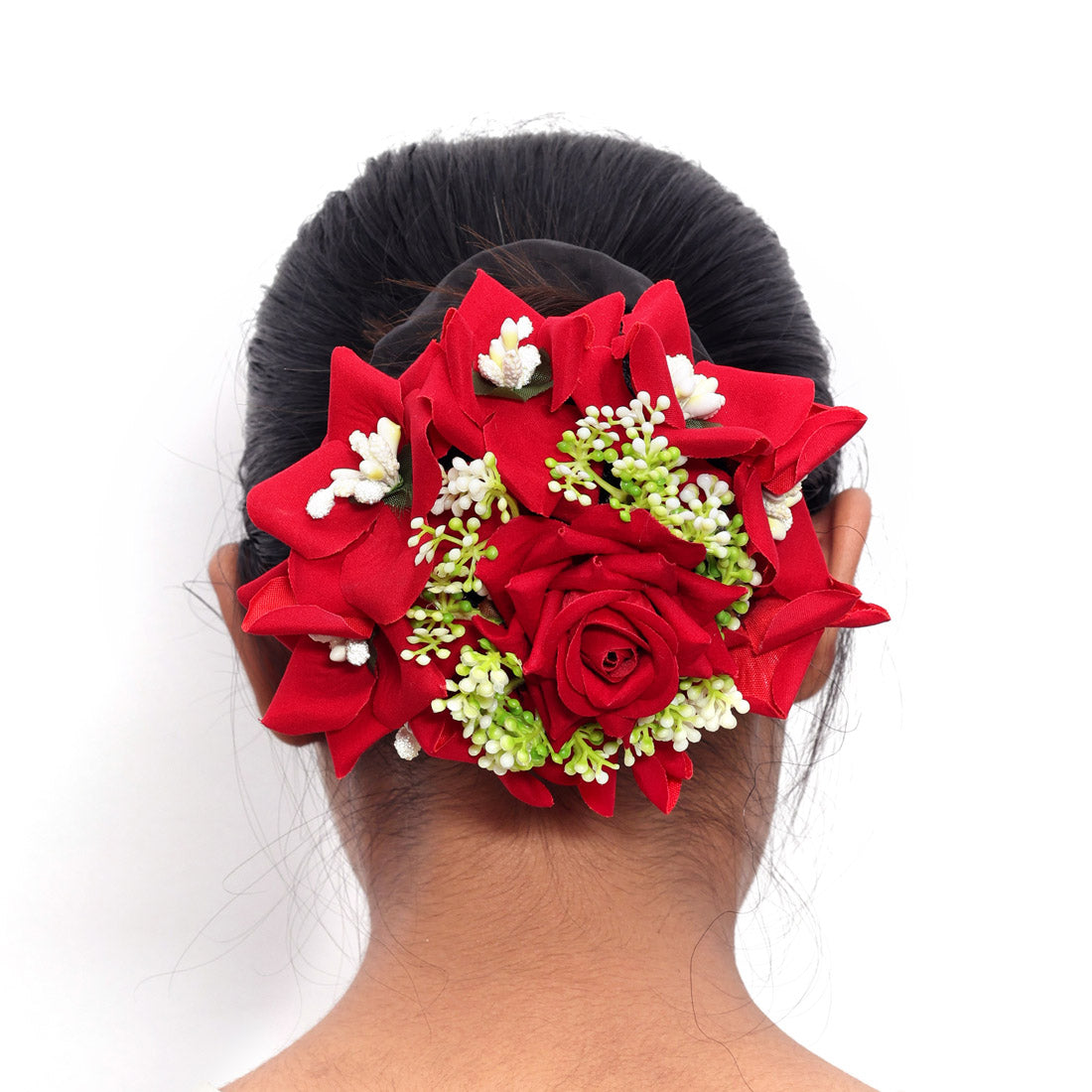Red Color Rose Floral Hair Juda//Bun (HRP196RED)