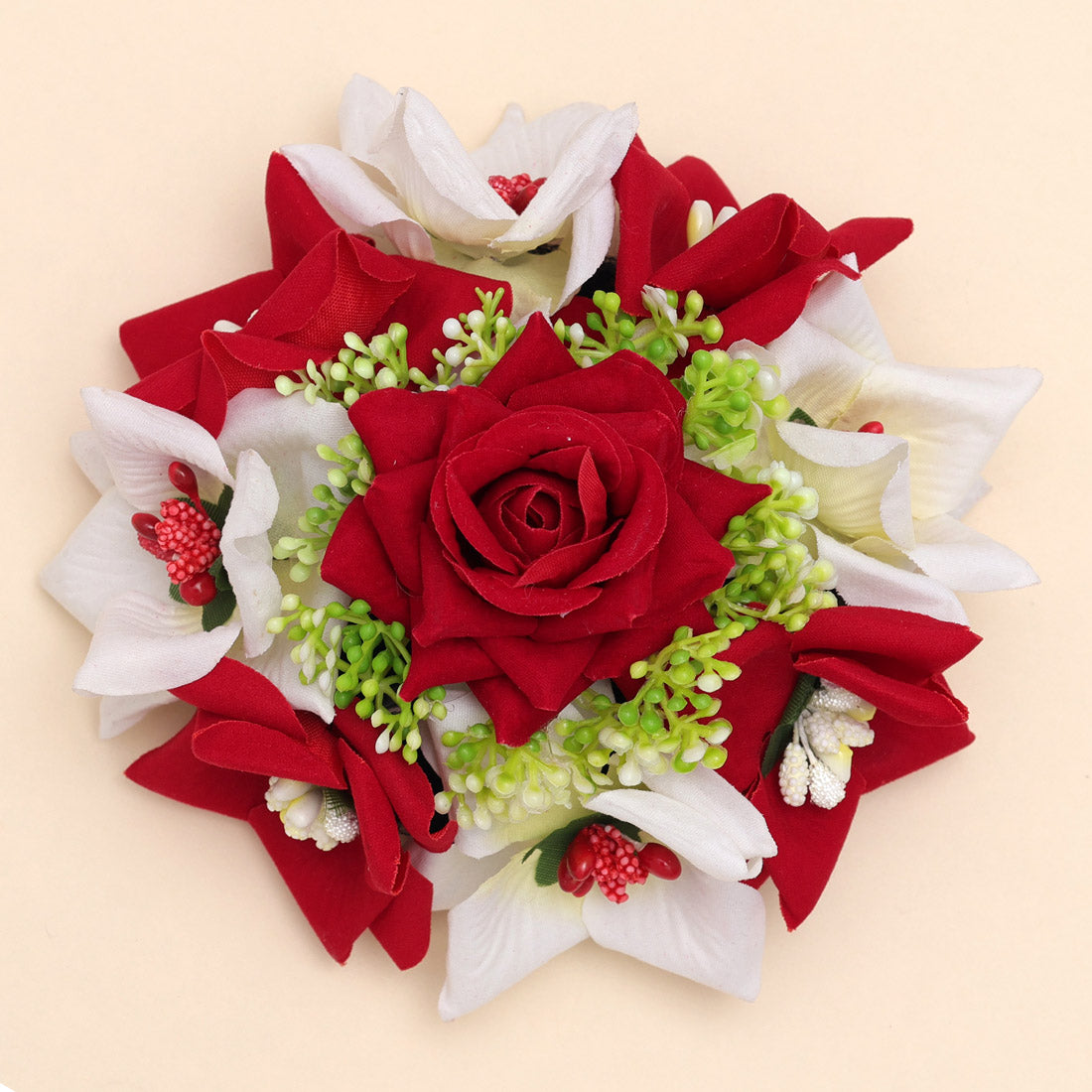Red & White Color Rose Floral Hair Juda//Bun (HRP201REDWHT)